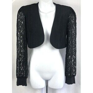 Vintage Belero Cropped Micro Jacket S Blk Floral Lace Shrug Whimsigoth fairy Y2K